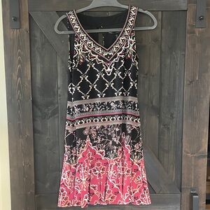 White House Black Market Black and Pink Floral Midi Dress